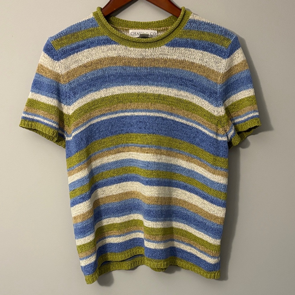 Chaps Multicolor Striped Short Sleeve Top
